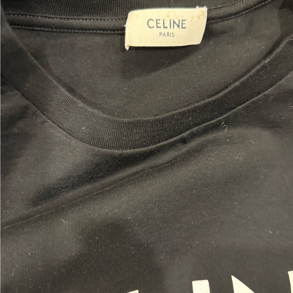 Celine Black Logo Short Sleeve Tee - Picture 6 of 7